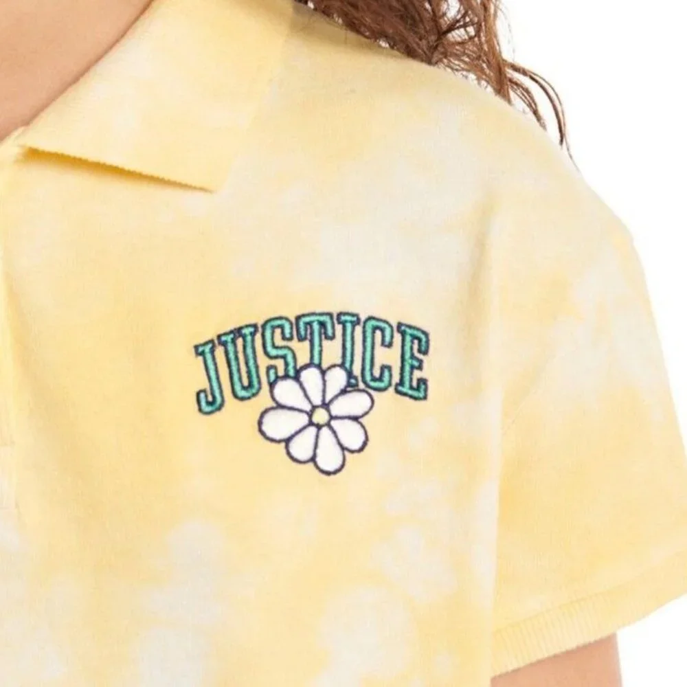 JUSTICE Polo Tie-Dye Yellow Cinch Bottom Shirt GIRLS SIZE XS 5-6 NEW